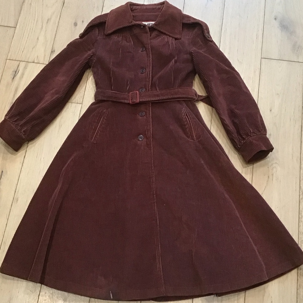 Retro Vintage Rust Colour Quilted Lining Corduroy(wide wale) Belted Coat